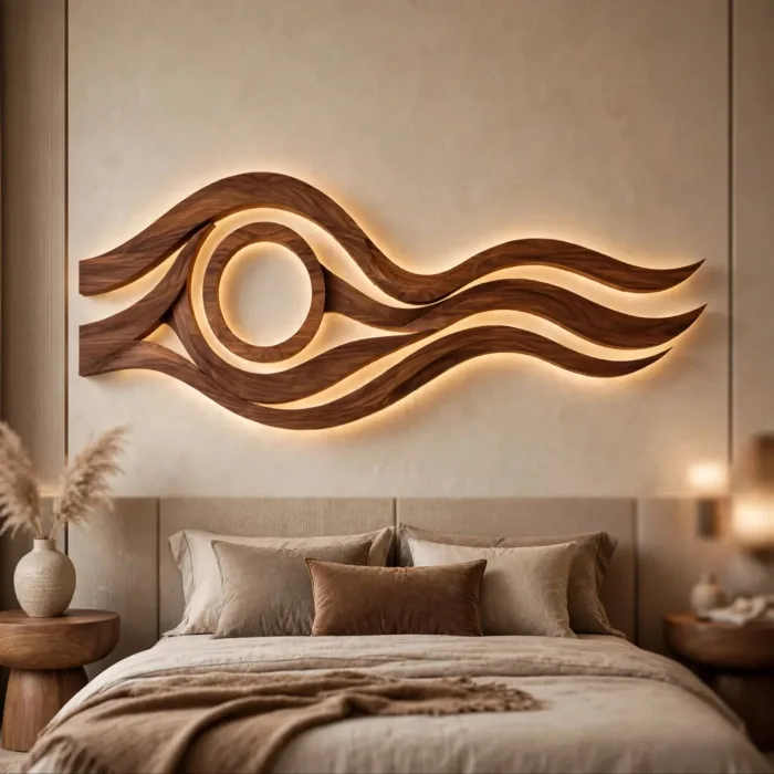 Abstract Eye Wall Art With Light | 3D Wave Wall Sculpture | Modern Illuminated Wall Decor For Living Room photo 1