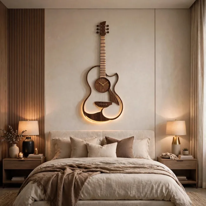 Guitar Wall Clock with Light | Large Music Wall Decor | Guitar Clock for Living Room Bedroom Studio | Gift for Music Lover photo 1