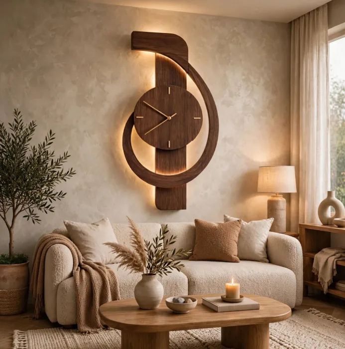 Large Modern Wall Clock with Light | Minimalist Decorative Wall Clock for Living Room | Aesthetic Oversized Wall Clock photo 1