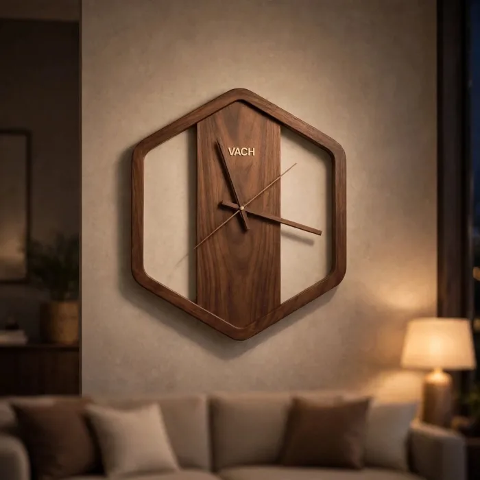 Large Hexagon Wall Clock, Modern Geometric Wall Clock, Minimalist Large Wall Clock, Decorative Statement Clock With Light photo 1