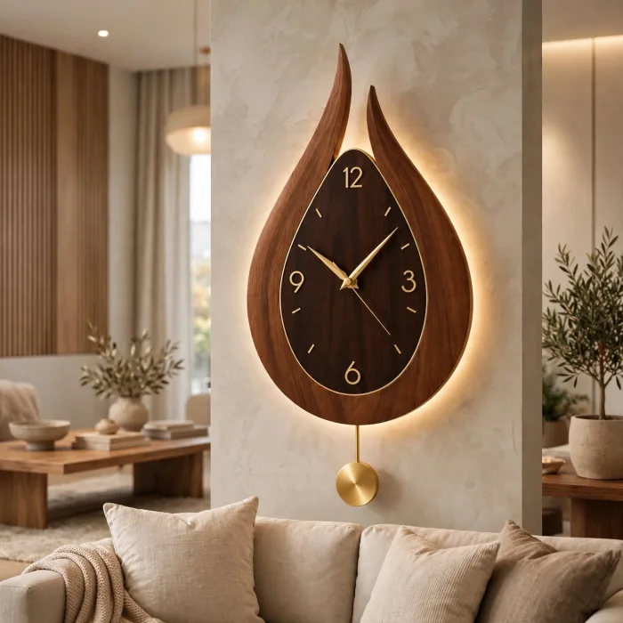 Modern Teardrop Wall Clock With Light, Pendulum Wall Clock, Decorative Large Wall Clock, Minimalist Wall Clock, Living Room Wall Clock, Luxury Statement Clock photo 1