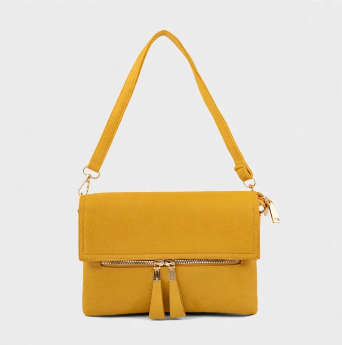 Trendy Mustard Yellow Foldover Crossbody Shoulder Bag For Women photo 1