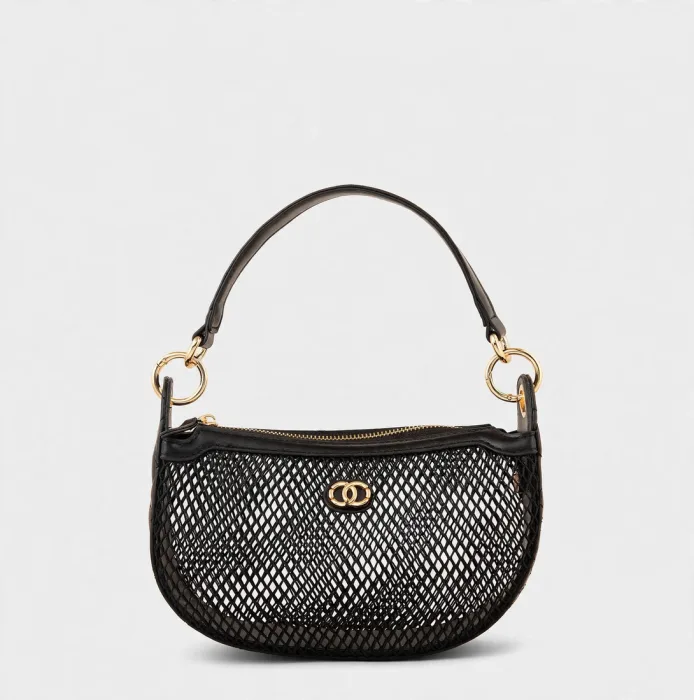 Black Mesh Hobo Shoulder Bag with Chain Strap photo 1