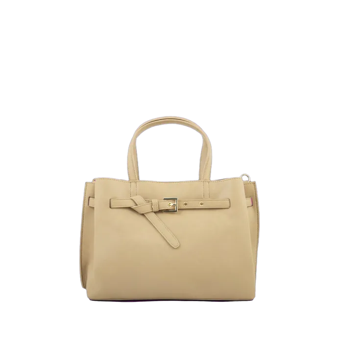 Beige Belted Tote Bag with Adjustable Crossbody Strap photo 1