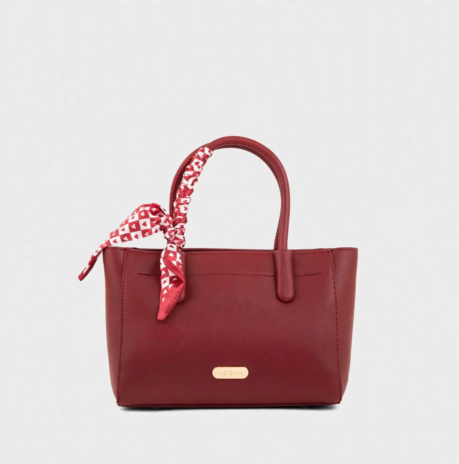 Burgundy Insignia tote bag with heart print scarf