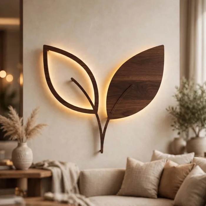 Leaf Wall Art with Light Botanical Wall Decor photo 1