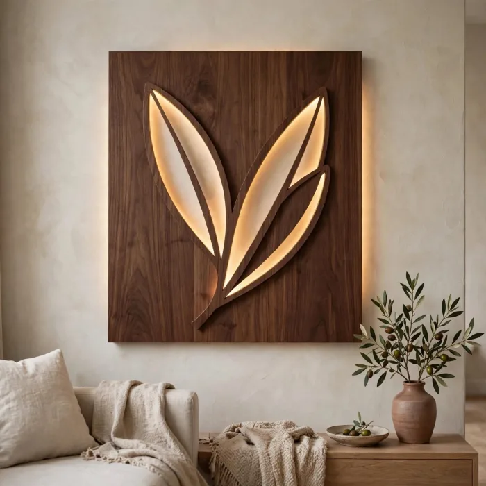 Boho Leaf Lighted Wall Art Minimalist Home Decor photo 1