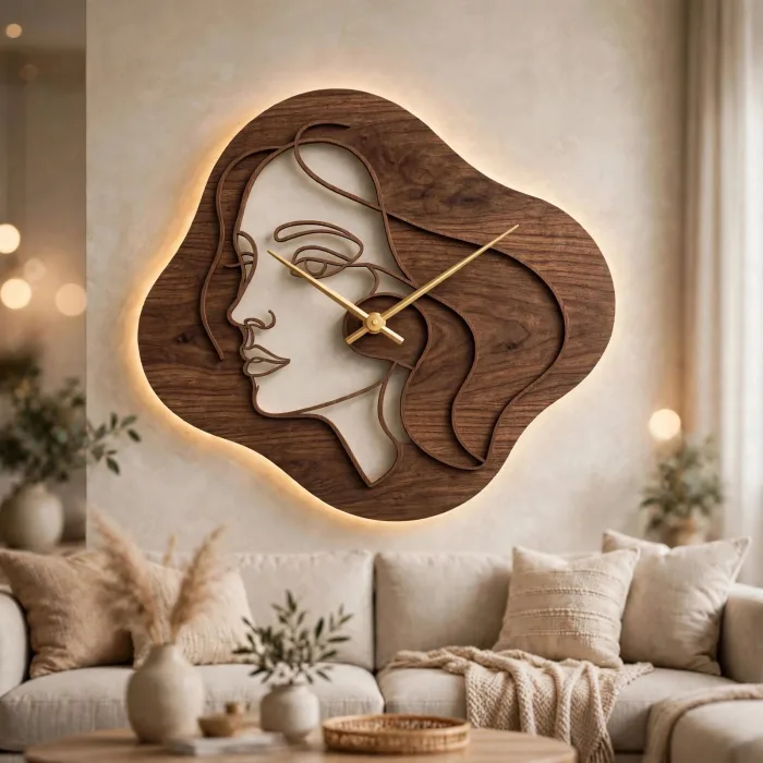 Abstract Face Wall Clock Modern Aesthetic Home Decor photo 1