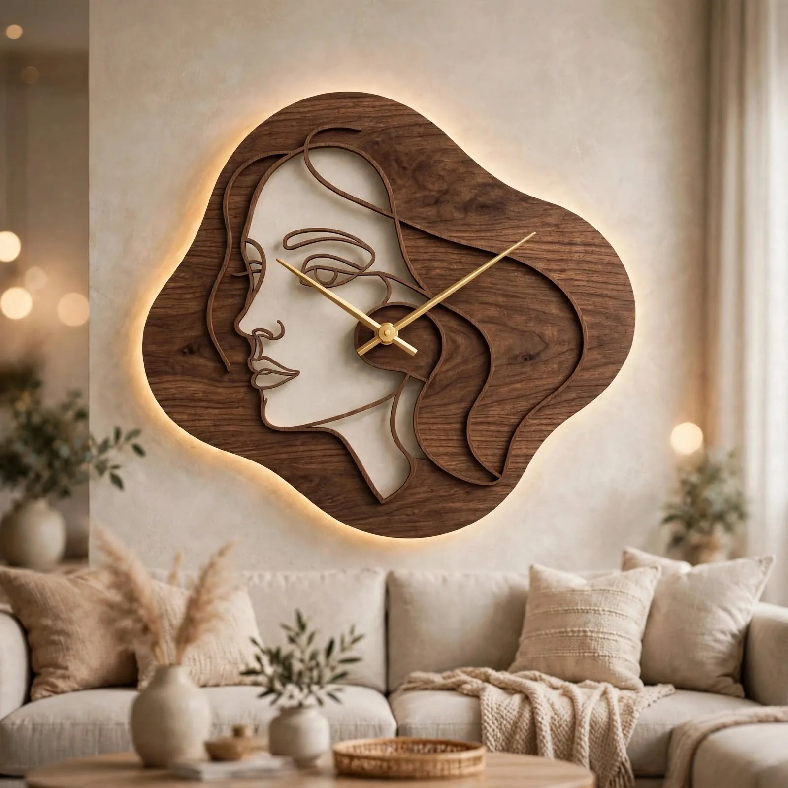 Modern face wall clock with glow