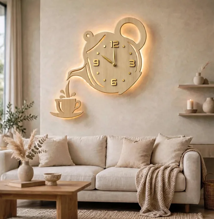 Stylish Teapot And Coffee Cup Wall Clock Decor photo 1