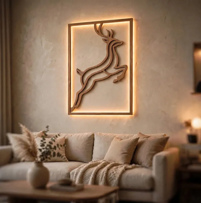 Illuminated Deer Wall Art Modern Living Room Decor photo 1