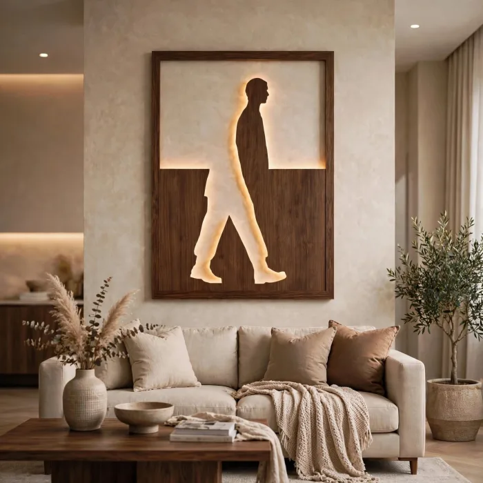 Minimalist Walking Man Illuminated Silhouette Wall Art Decor photo 1