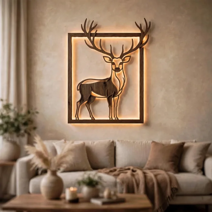 Modern Wooden Deer LED Wall Art Decoration Light photo 1