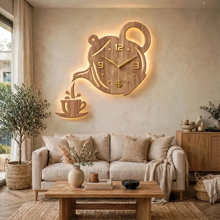 Stylish Teapot And Coffee Cup Wall Clock Decor photo 9