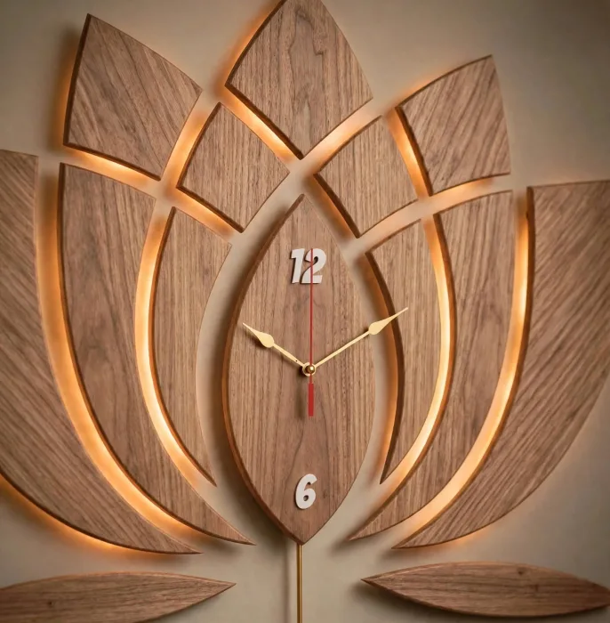 Modern Lotus Wall Clock Large With Light Art photo 9