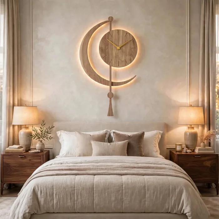 Crescent Moon Wall Clock Large Modern Decor photo 9