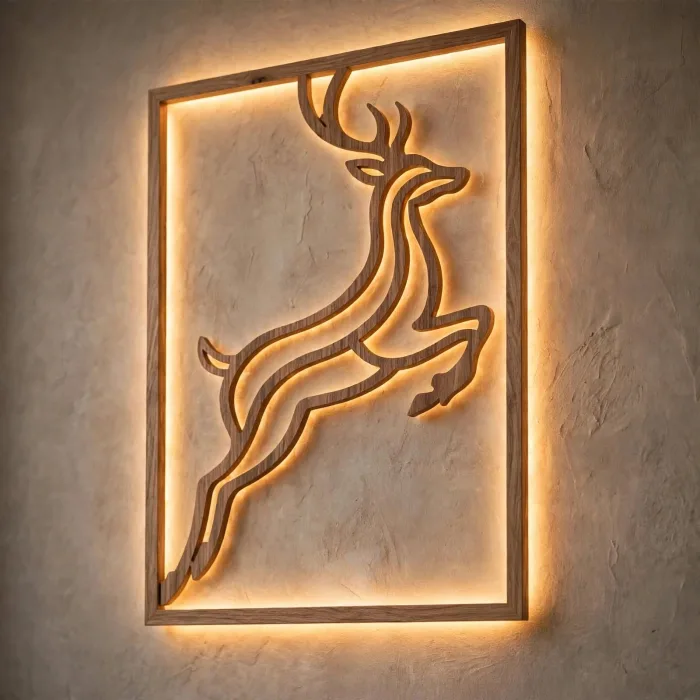 Illuminated Deer Wall Art Modern Living Room Decor photo 9