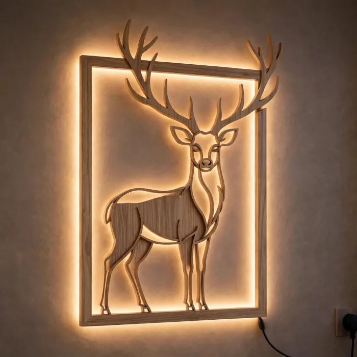 Modern Wooden Deer LED Wall Art Decoration Light photo 9