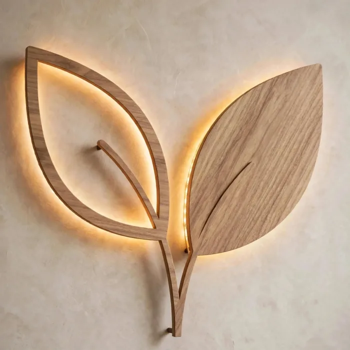Minimalist Leaf Wall Art With Warm Light photo 9