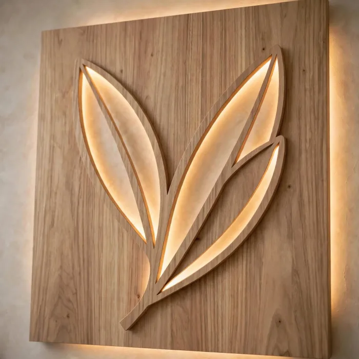Modern Leaf Wall Art With Ambient Light Decor photo 9