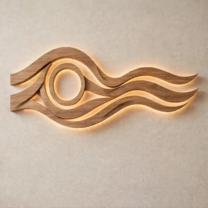 Modern Large Wooden LED Wall Art Sculpture Decor photo 9