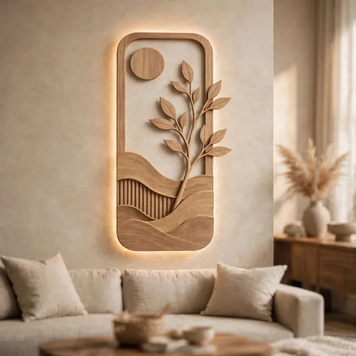 Japandi Backlit Wall Art Minimalist Nature Home Decor photo 9