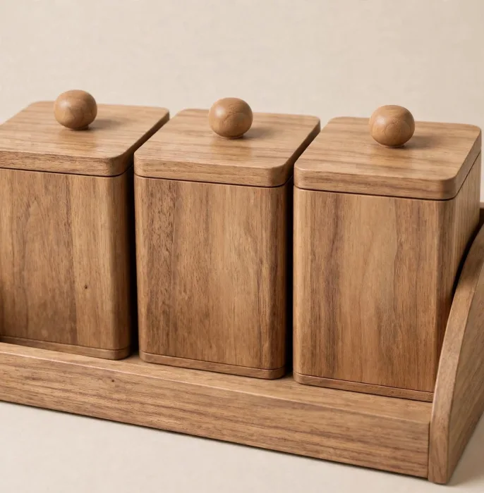 Wooden Dressing Table Organizer 6 Lidded Jewelry Boxes photo 9