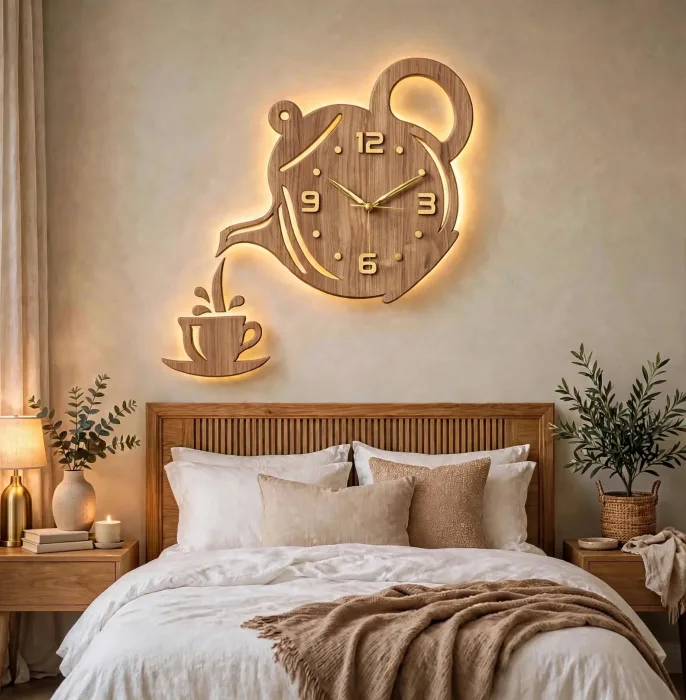 Stylish Teapot And Coffee Cup Wall Clock Decor photo 10