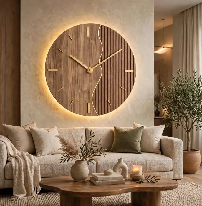 Large Minimalist Wall Clock With Warm Light photo 10