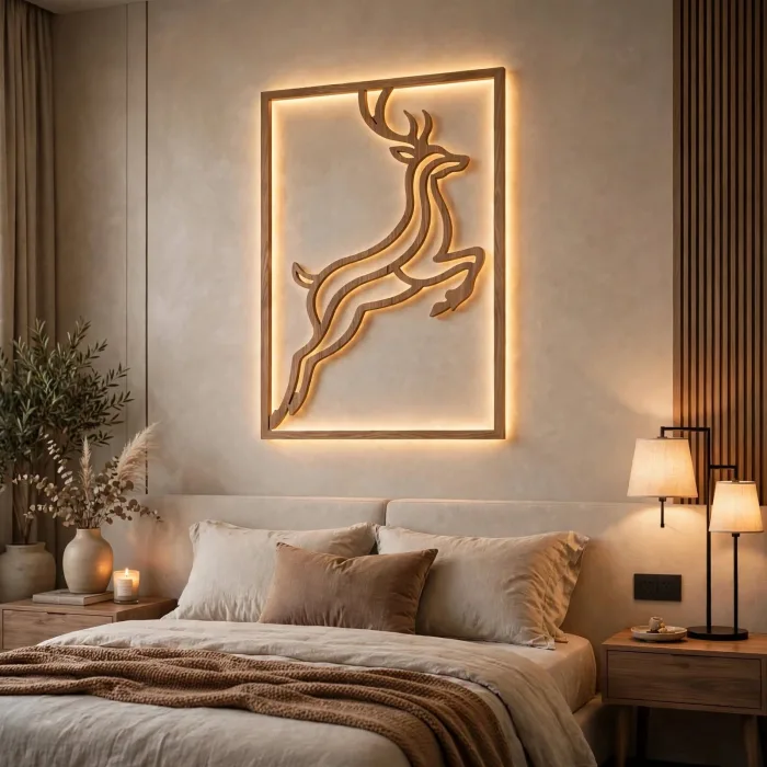 Illuminated Deer Wall Art Modern Living Room Decor photo 10