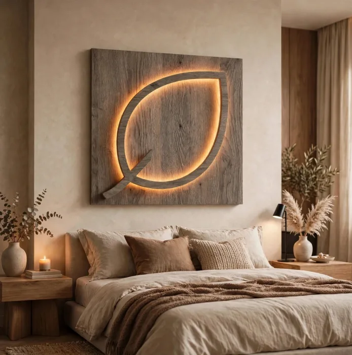 Large Illuminated Leaf Wall Art Modern Home Decor photo 10