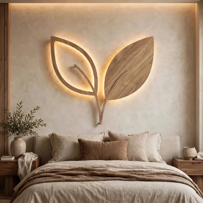 Minimalist Leaf Wall Art With Warm Light photo 10