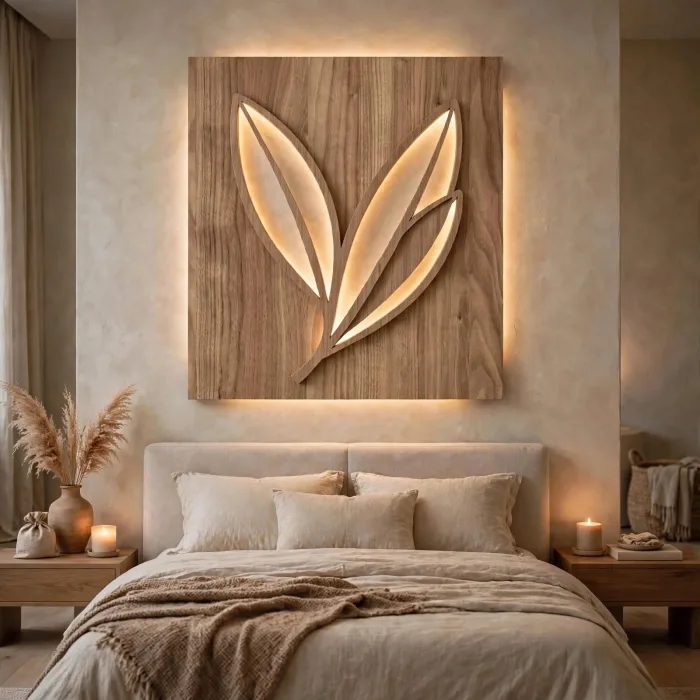 Modern Leaf Wall Art With Ambient Light Decor photo 10