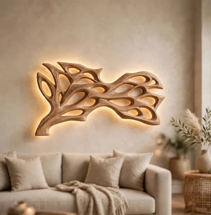 Large Illuminated Abstract Wall Sculpture Modern Decor photo 10