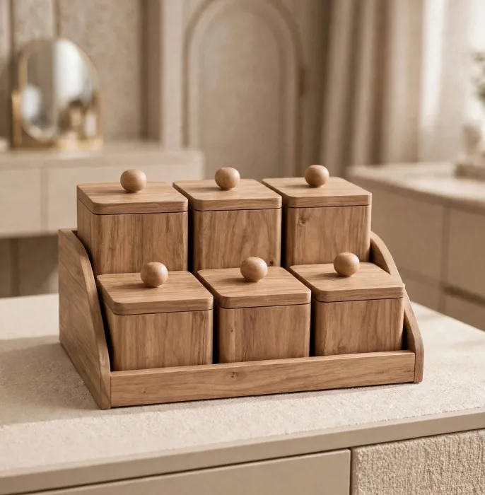 Wooden Dressing Table Organizer 6 Lidded Jewelry Boxes photo 10