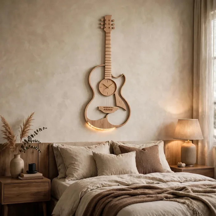 Large Guitar Shaped Wall Clock Music Lovers Gift photo 10