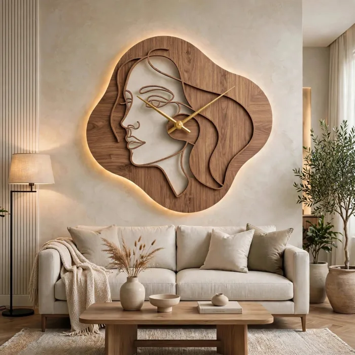 Abstract Face Wall Clock Modern Aesthetic Home Decor photo 11