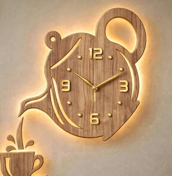 Stylish Teapot And Coffee Cup Wall Clock Decor photo 11