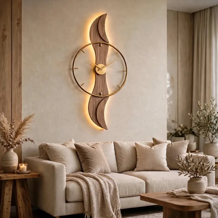 Large Modern Wavy Wall Clock Minimalist Living Room photo 11