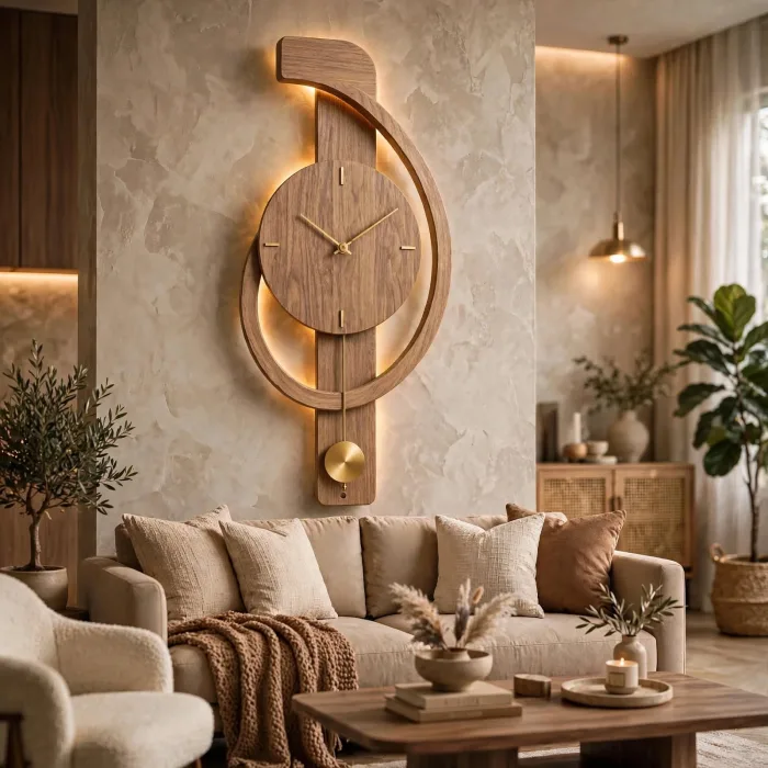 Minimalist Large Wall Clock with Light Pendulum photo 11