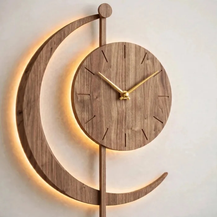 Crescent Moon Wall Clock Large Modern Decor photo 11