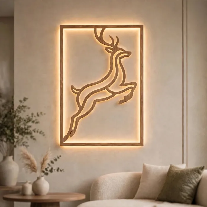 Illuminated Deer Wall Art Modern Living Room Decor photo 11