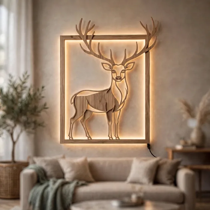 Modern Wooden Deer LED Wall Art Decoration Light photo 11