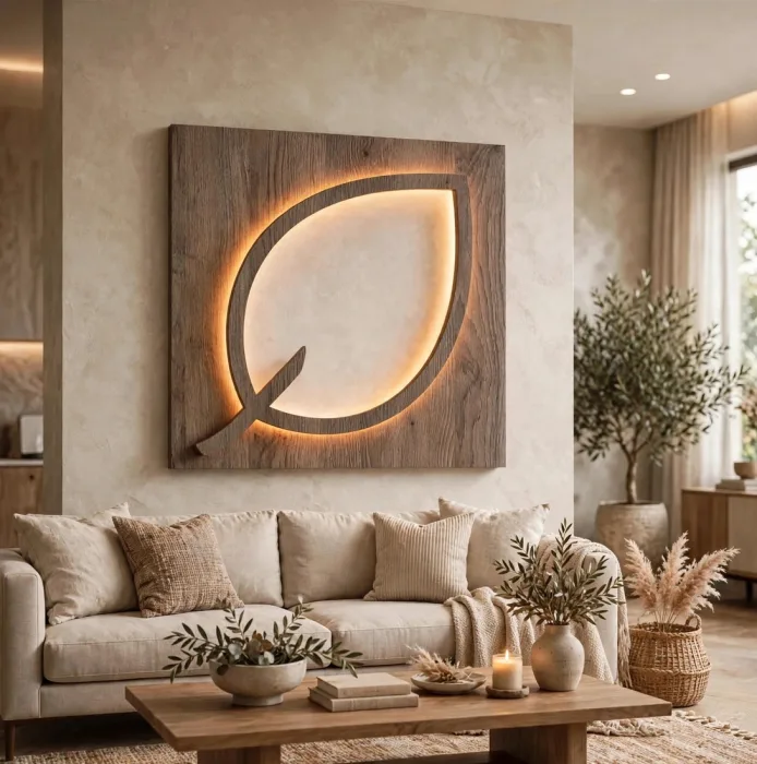 Large Illuminated Leaf Wall Art Modern Home Decor photo 11