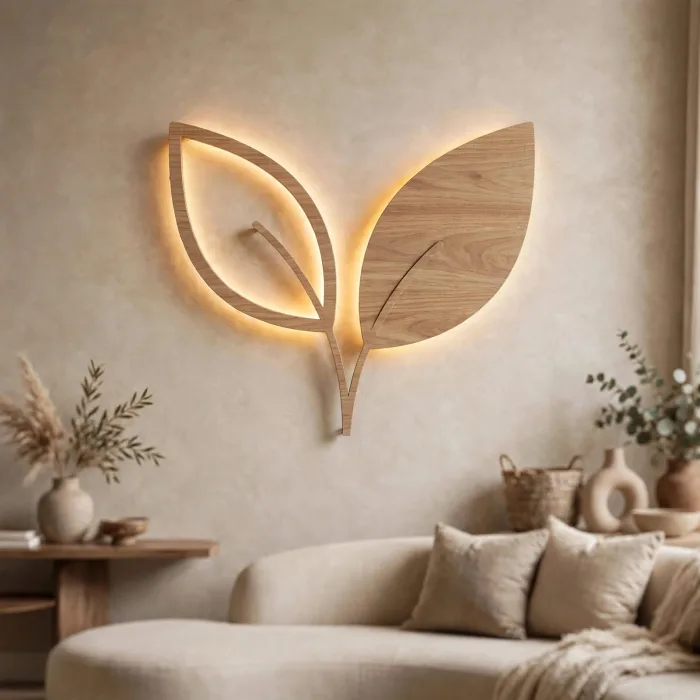 Minimalist Leaf Wall Art With Warm Light photo 11