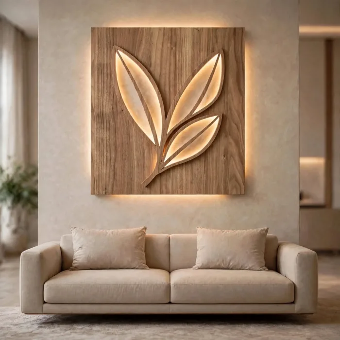 Modern Leaf Wall Art With Ambient Light Decor photo 11