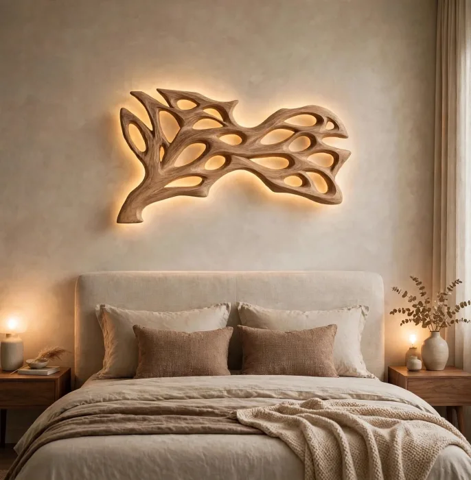 Large Illuminated Abstract Wall Sculpture Modern Decor photo 11