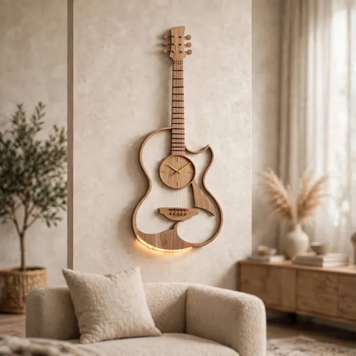 Large Guitar Shaped Wall Clock Music Lovers Gift photo 11