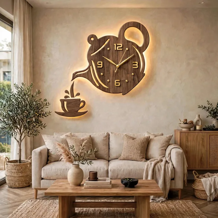 Stylish Teapot And Coffee Cup Wall Clock Decor photo 12