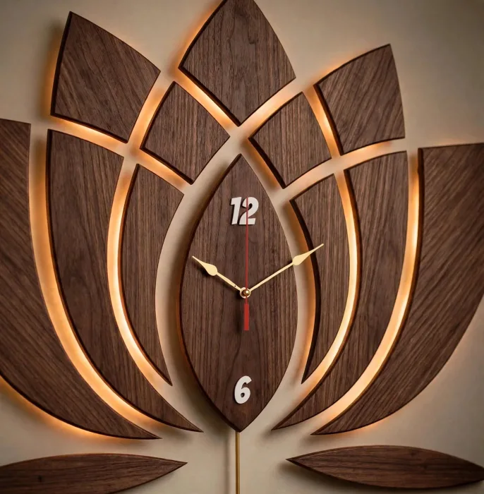 Modern Lotus Wall Clock Large With Light Art photo 12